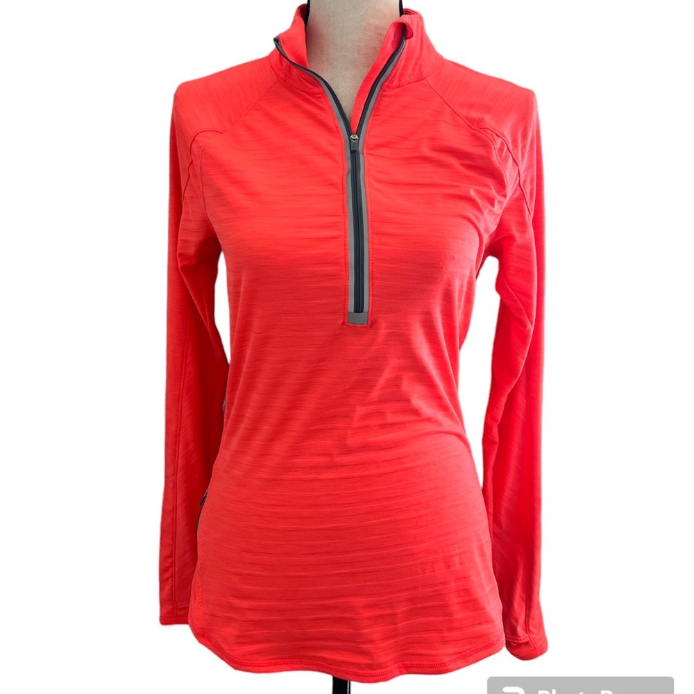 Athleta Orange Long Sleeve Half Zip with Pocket and Loop